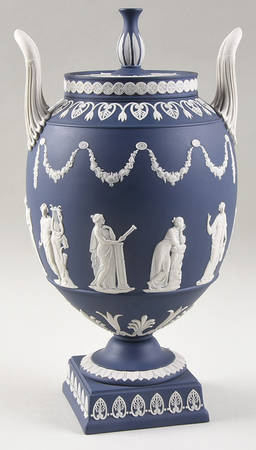 Cream Color on Portland Blue Jasperware Muses Urn Vase