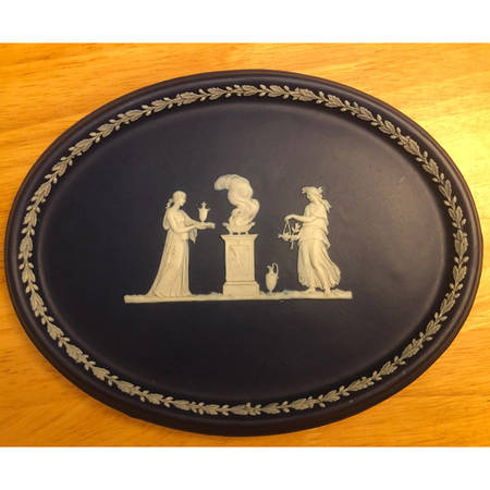 Cream Color on Portland Blue Jasperware 10" Oval Tray