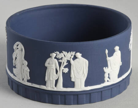 Cream Color on Portland Blue Jasperware 4" Round Box No Lid