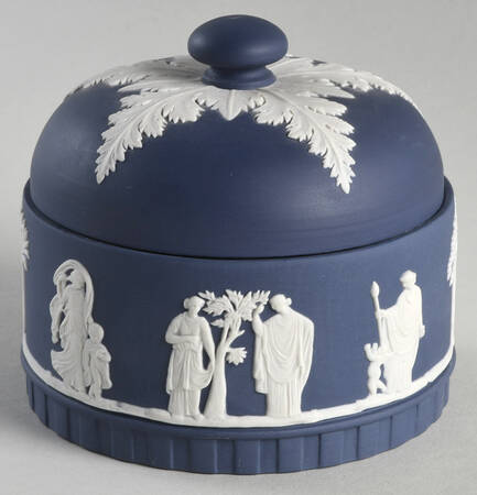 Cream Color on Portland Blue Jasperware 4" Round Box & Lid
