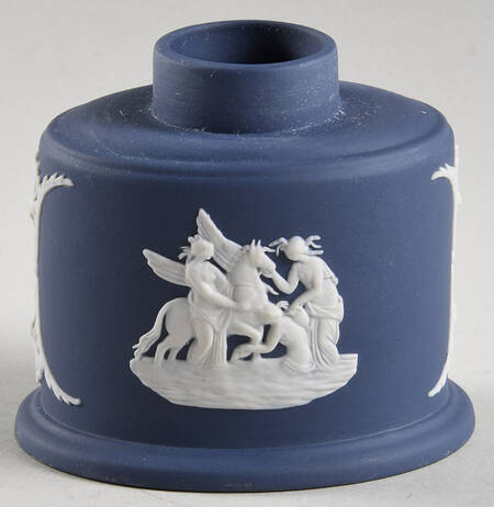 Cream Color on Portland Blue Jasperware Ink Pot-No Lid