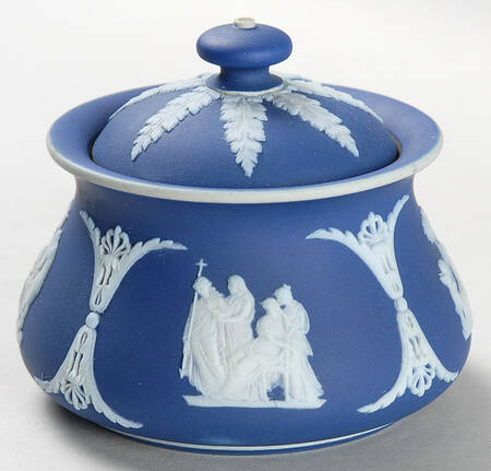 Cream Color on Portland Blue Jasperware Ink Well & Lid
