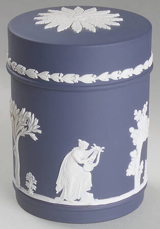 Cream Color on Portland Blue Jasperware Candy Jar & Lid