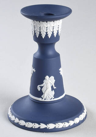 Cream Color on Portland Blue Jasperware 4" Candlestick