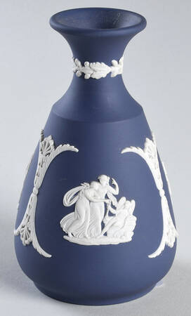 Cream Color on Portland Blue Jasperware 4" Cameo Bud Vase