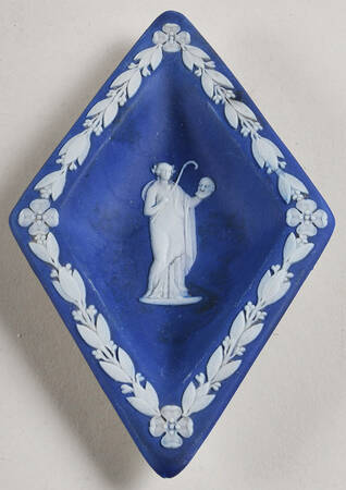 Cream Color on Portland Blue Jasperware Small Diamond Shape Ashtray