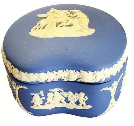 Cream Color on Portland Blue Jasperware Bean Box & Lid