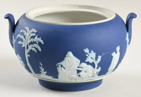 Cream Color on Portland Blue Jasperware Sugar Bowl No Lid