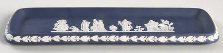 Cream Color on Portland Blue Jasperware 9" Oblong Tray