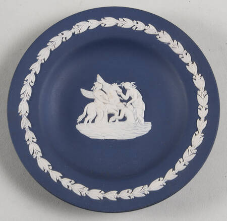 Cream Color on Portland Blue Jasperware 4" Round Tray