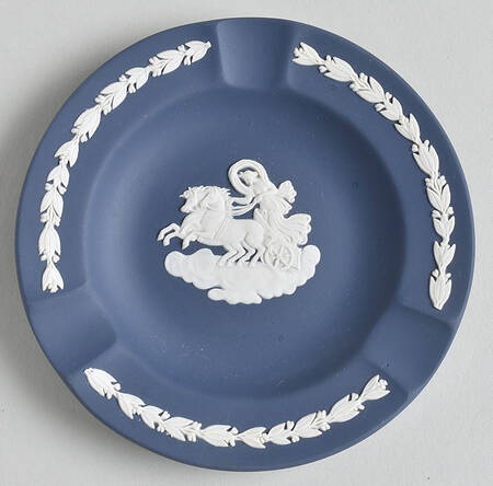 Cream Color on Portland Blue Jasperware 3 Slot Round Ashtray