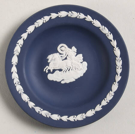 Cream Color on Portland Blue Jasperware 4" Round Tray