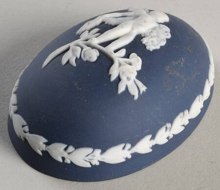 Cream Color on Portland Blue Jasperware Lid for Small Egg Box