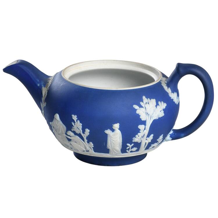 Cream Color on Portland Blue Jasperware Individual Teapot No Lid