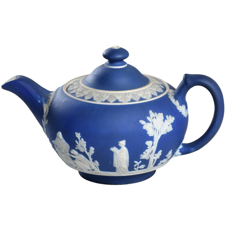 Cream Color on Portland Blue Jasperware Individual Teapot & Lid