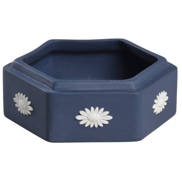Cream Color on Portland Blue Jasperware Hexagonal Box No Lid