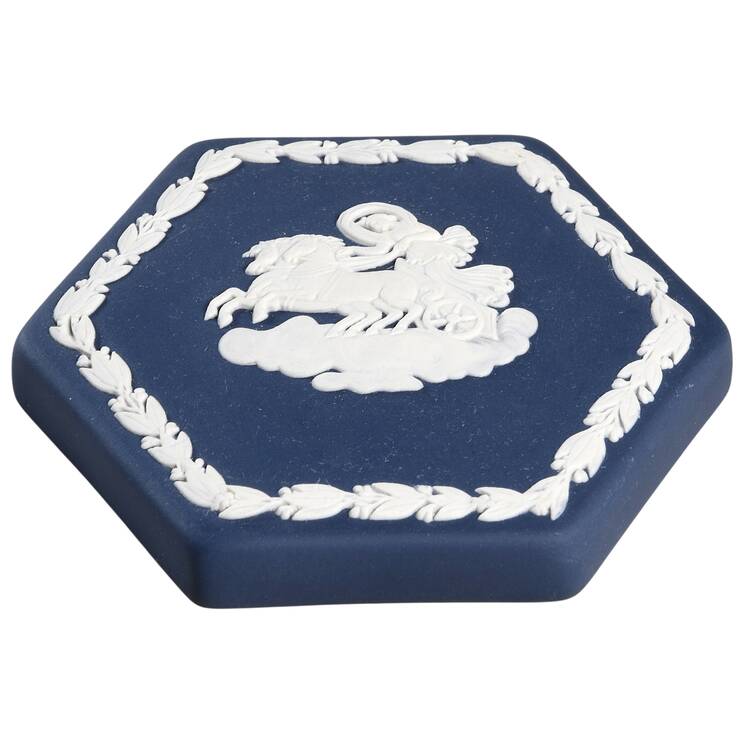 Cream Color on Portland Blue Jasperware Lid for Hexagonal Box