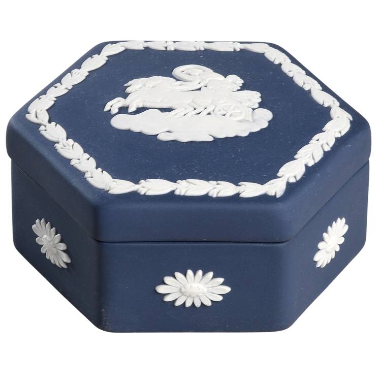 Cream Color on Portland Blue Jasperware Hexagonal Box & Lid