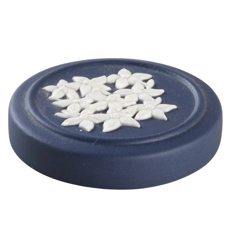 Cream Color on Portland Blue Jasperware Lid for Miniature Round Box