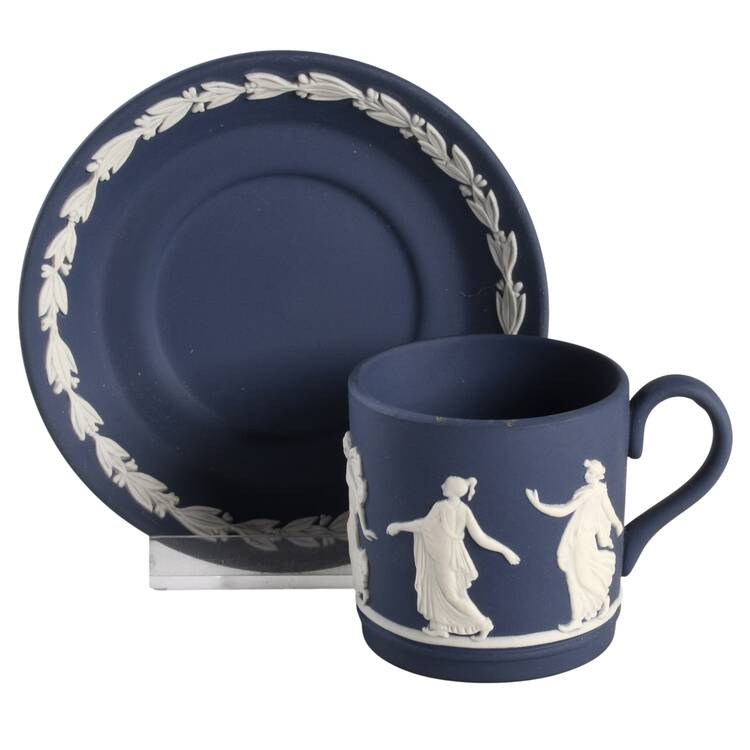 Cream Color on Portland Blue Jasperware Flat Demitasse Cup & Saucer Set