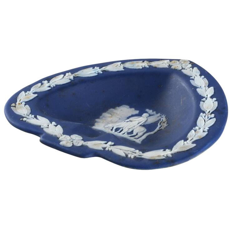 Cream Color on Portland Blue Jasperware Small Spade Shape Ashtray