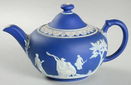 Cream Color on Portland Blue Jasperware Teapot & Lid