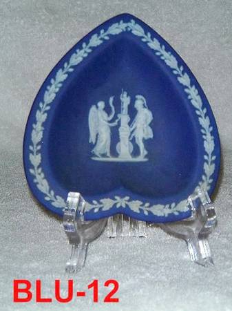 Cream Color on Portland Blue Jasperware Small Heart Shape Ashtray