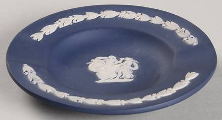 Cream Color on Portland Blue Jasperware 2 Slot Round Ashtray
