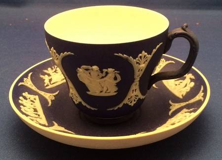 Cream Color on Portland Blue Jasperware Footed Cup & Saucer Set