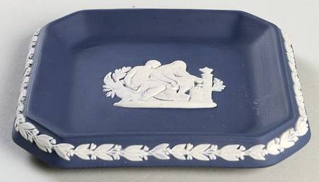 Cream Color on Portland Blue Jasperware 4" Square Tray
