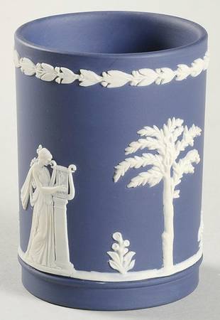 Cream Color on Portland Blue Jasperware 3" Spill Vase