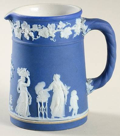 Cream Color on Portland Blue Jasperware Small Trojan Jug