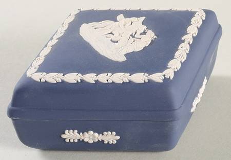 Cream Color on Portland Blue Jasperware Diamond Shaped Box with Lid