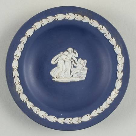Cream Color on Portland Blue Jasperware 4" Round Tray