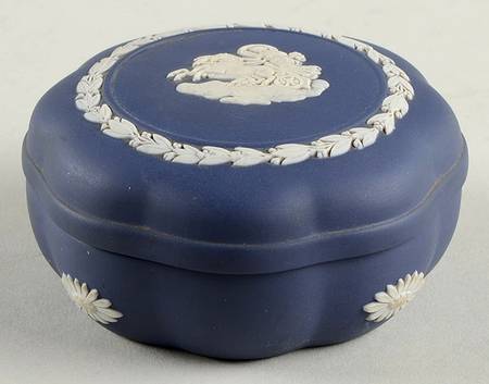 Cream Color on Portland Blue Jasperware Small Scalloped Candy Box