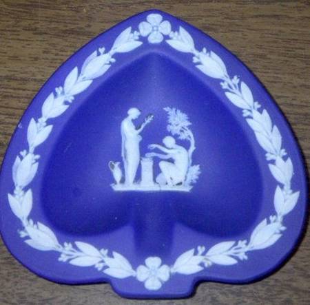 Cream Color on Portland Blue Jasperware Small Spade Shape Ashtray