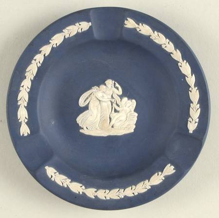 Cream Color on Portland Blue Jasperware 3 Slot Round Ashtray