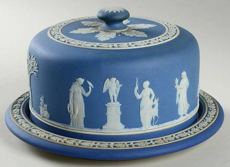 Cream Color on Portland Blue Jasperware Round Cheese Dish & Lid