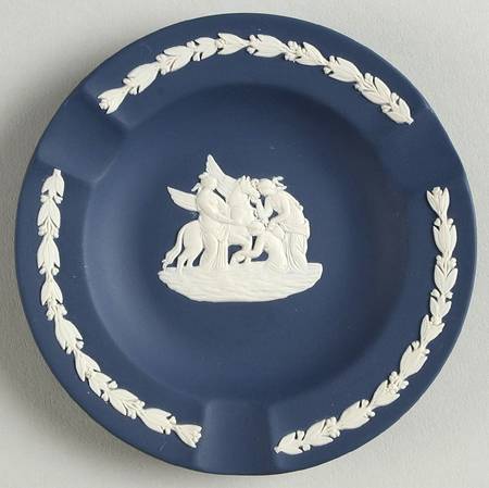 Cream Color on Portland Blue Jasperware 3 Slot Round Ashtray