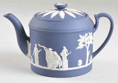 Cream Color on Portland Blue Jasperware Brewster Teapot & Lid