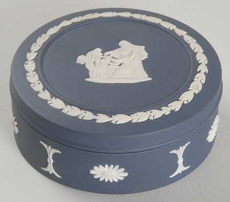 Cream Color on Portland Blue Jasperware Round Box & Lid