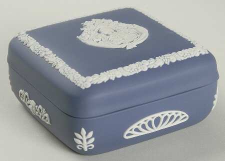 Cream Color on Portland Blue Jasperware Square Box with Lid