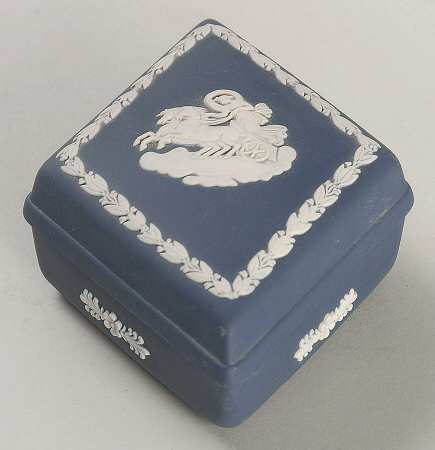 Cream Color on Portland Blue Jasperware Diamond Shaped Box & Lid