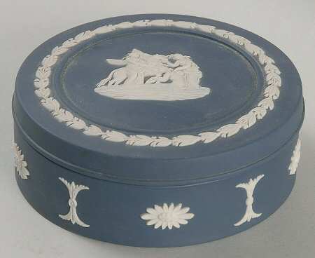 Cream Color on Portland Blue Jasperware 4" Round Box & Lid