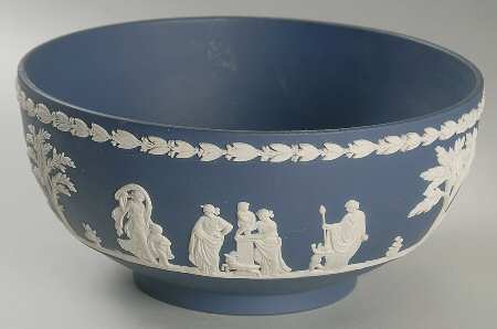 Cream Color on Portland Blue Jasperware Round Sacrifice Bowl