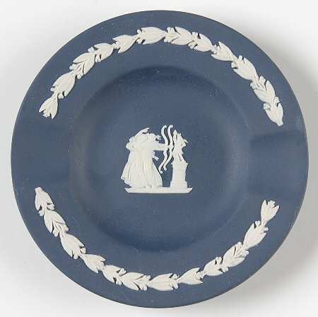 Cream Color on Portland Blue Jasperware 2 Slot Round Ashtray