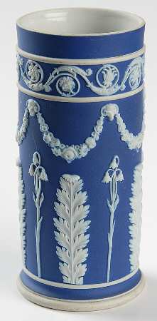 Cream Color on Portland Blue Jasperware 5" Spill Vase