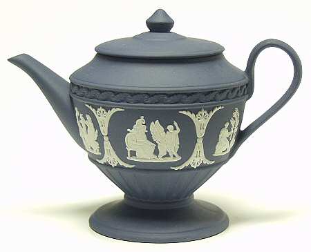 Cream Color on Portland Blue Jasperware Individual Teapot & Lid