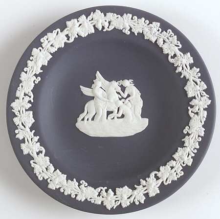 Cream Color on Portland Blue Jasperware 4" Round Tray