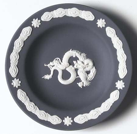 Cream Color on Portland Blue Jasperware 4" Round Tray